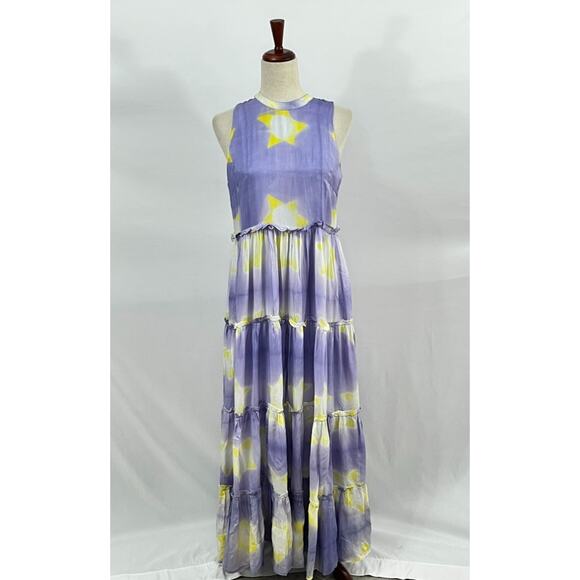 OLIPHANT Sz S Small Mela Peri Purple Stars Ruffle Tiered Maxi Dress NWT - Picture 2 of 9